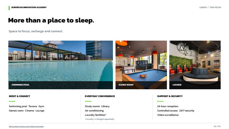Brochure information for the S27 EIA study abroad housing costs and details with amenities listed
